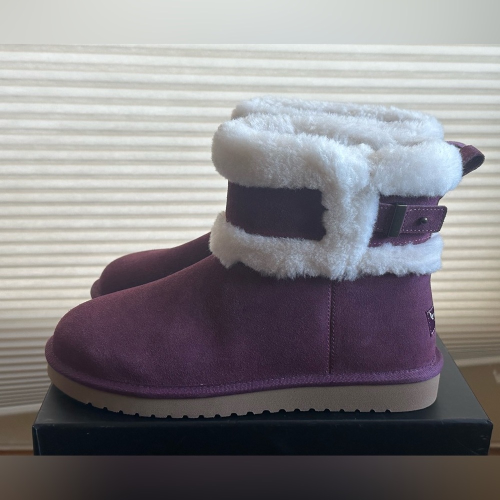 Women's Plush-Lined Suede Ankle Boot in Plum